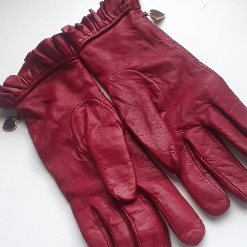 MOSCHINO LEATHER/CASHMERE GLOVES - Picture 5 of 6